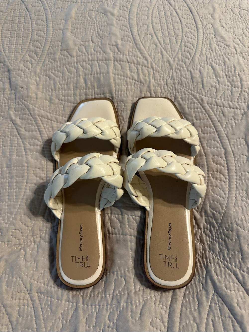 Time and Tru Cream Braided Double-Strap Slide Mules